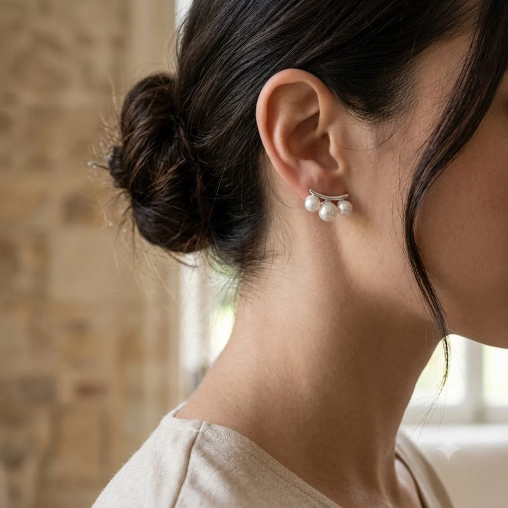 Pearl Earrings In Silver - Image 2