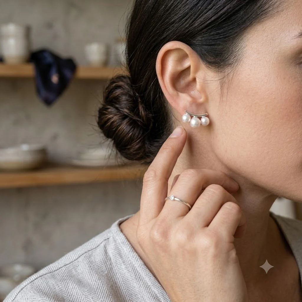 Pearl Earrings In Silver - Image 3