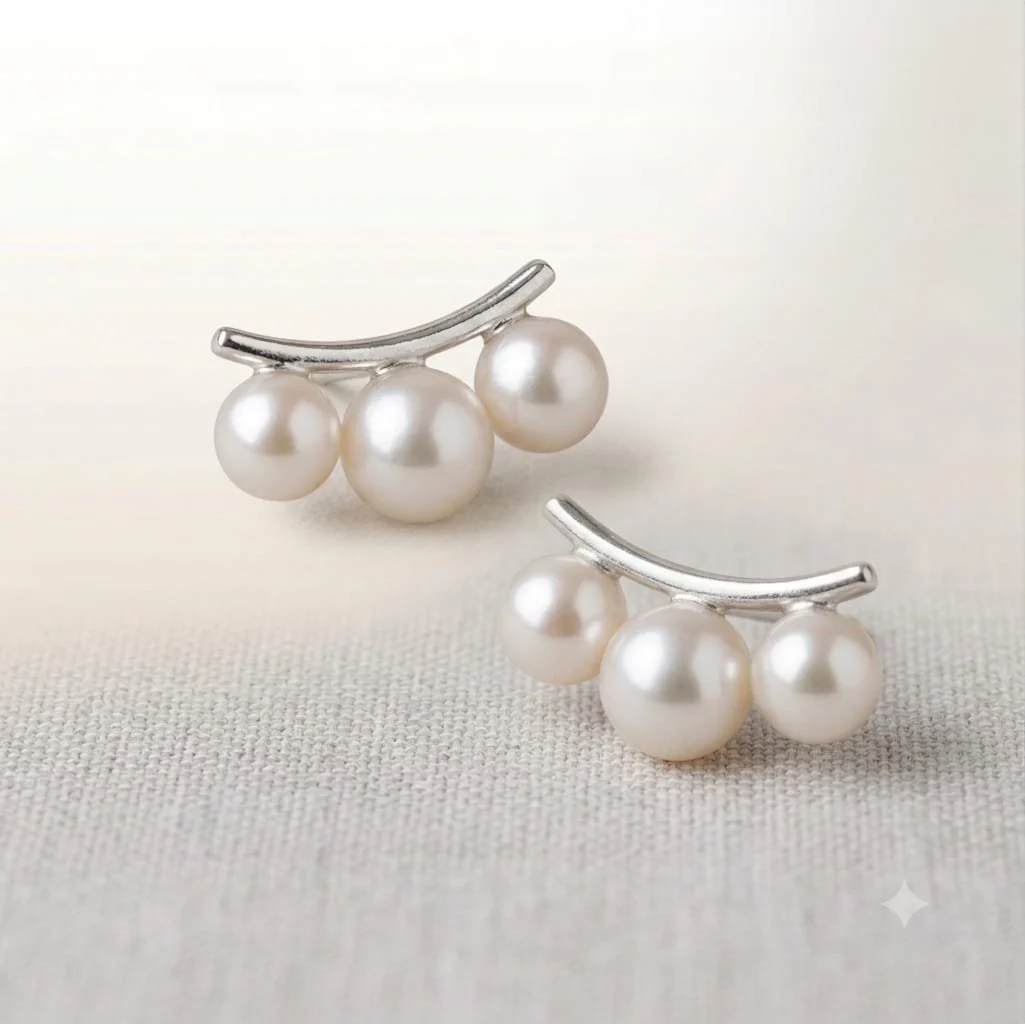 Pearl Earrings In Silver - Image 4