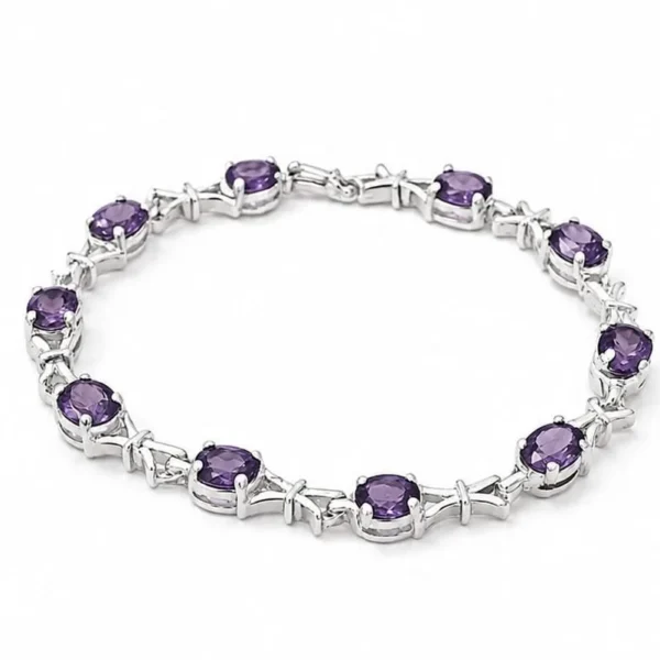 Sterling Silver Purple Oval Stone Braclet