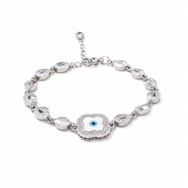 Silver Evil Eye Flower Braclet